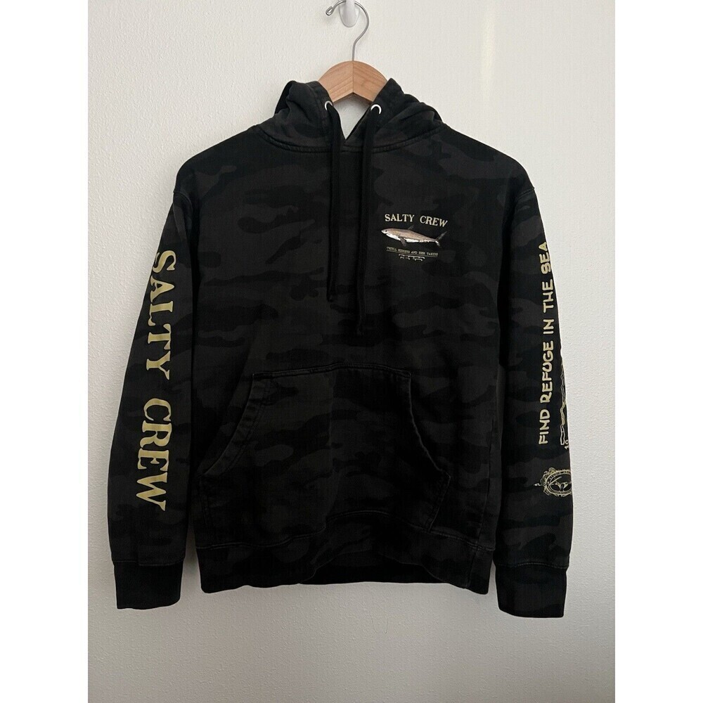 Salty Crew "Bruce" Pullover Black Camo Men's Hooded Sweatshirt Size Small - Picture 2 of 8